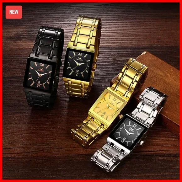 Men's Square Stainless Steel Analog Quartz Watch with Auto Date - Picture 7 of 7